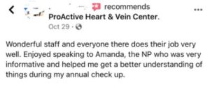 Positive review of ProActive Heart & Vein Center.